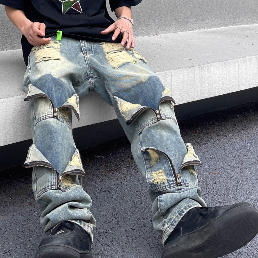 American High Street Distressed Heavy Multi-pocket Unisex Jeans