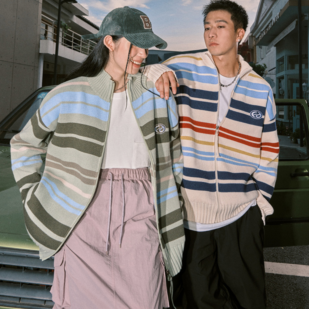 Japanese Striped Cardigan Sweater