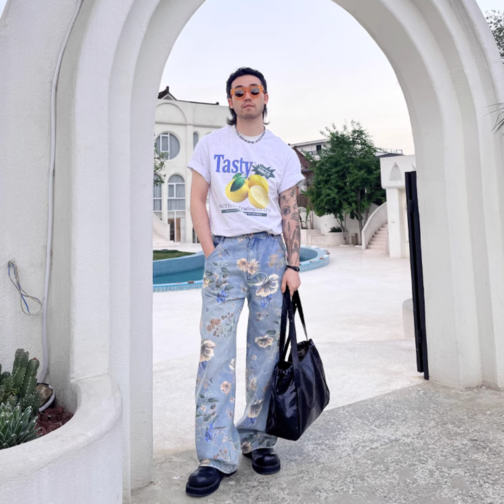 High Street Floral Print Wide Leg Jeans