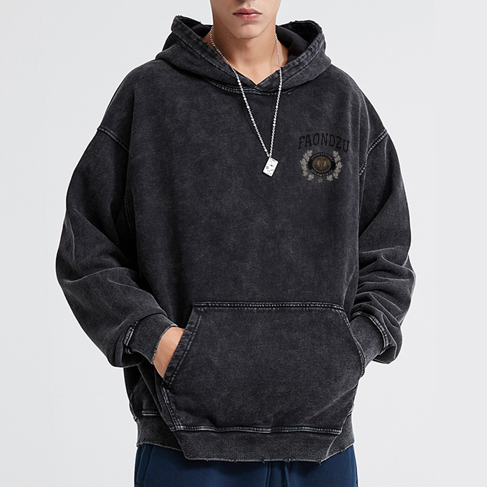 High Street Maple Leaf Letters Washed Hoodie