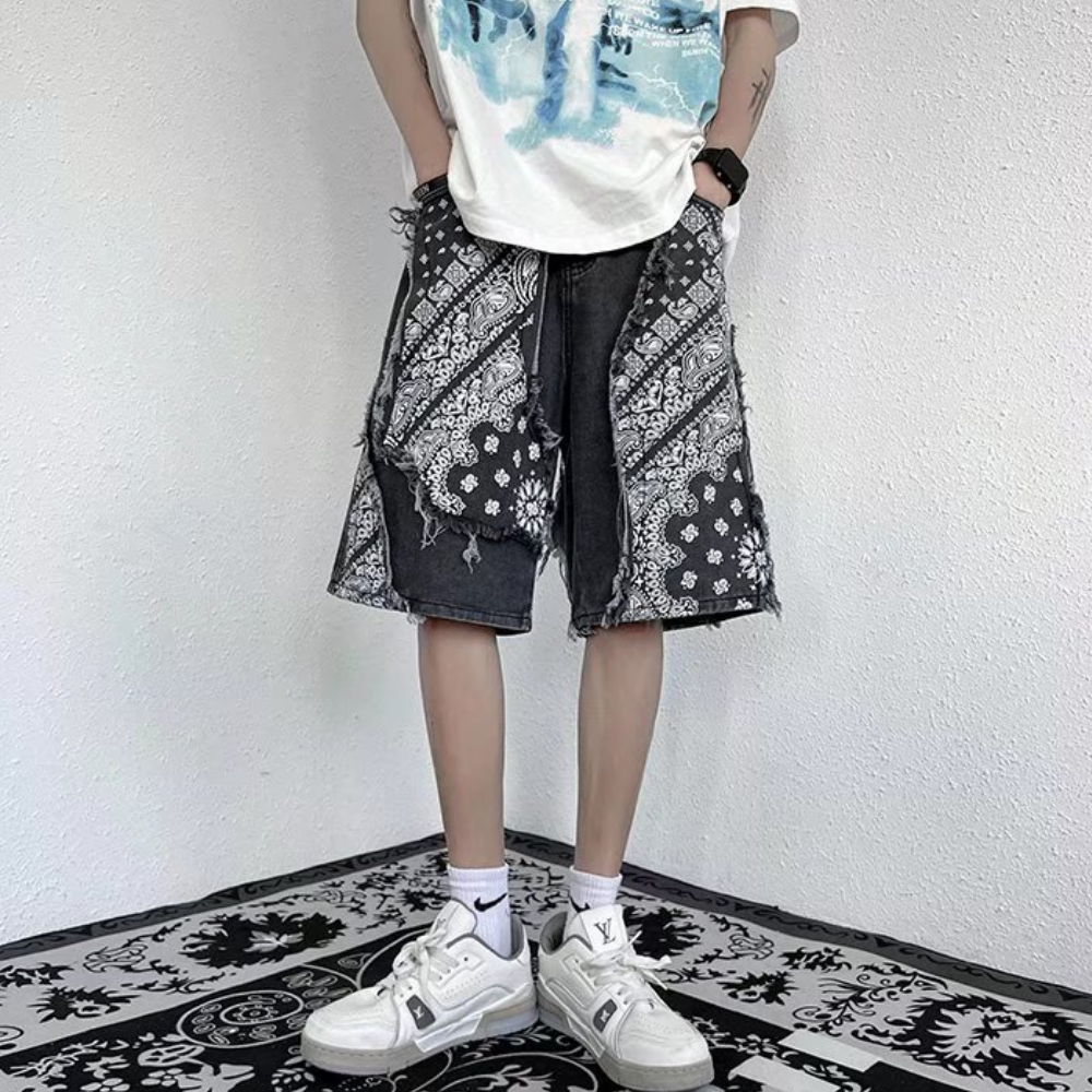 Street Cashew Panel Denim Shorts