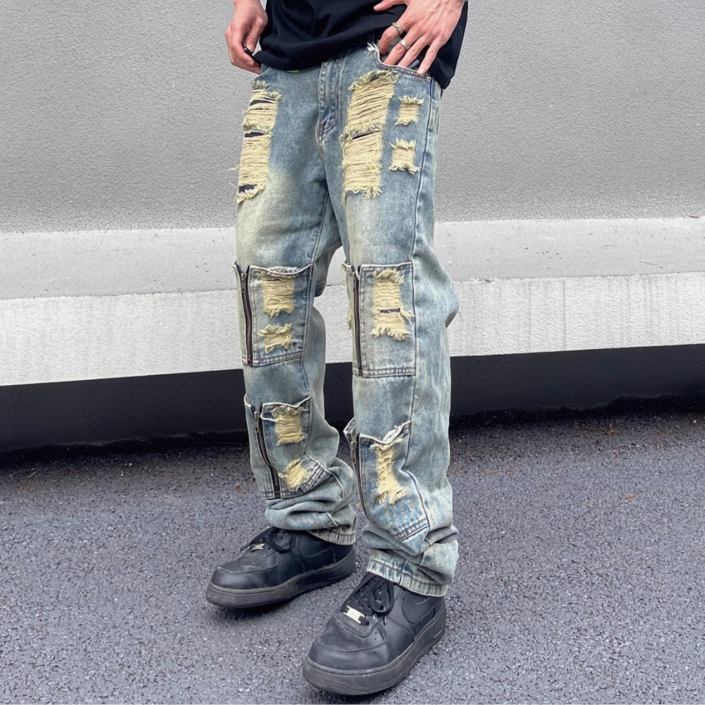 American High Street Distressed Heavy Multi-pocket Unisex Jeans