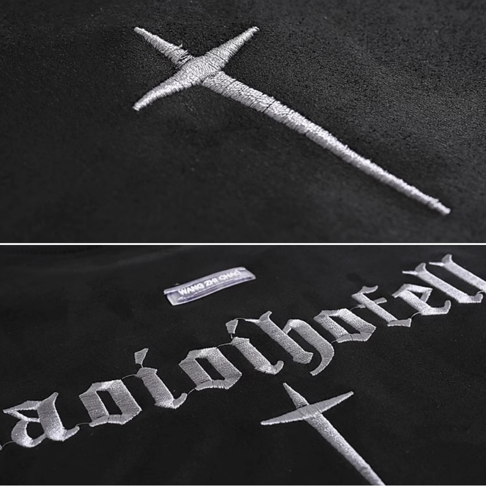 Street Cross Letter Embroidered Suede Sweatshirt