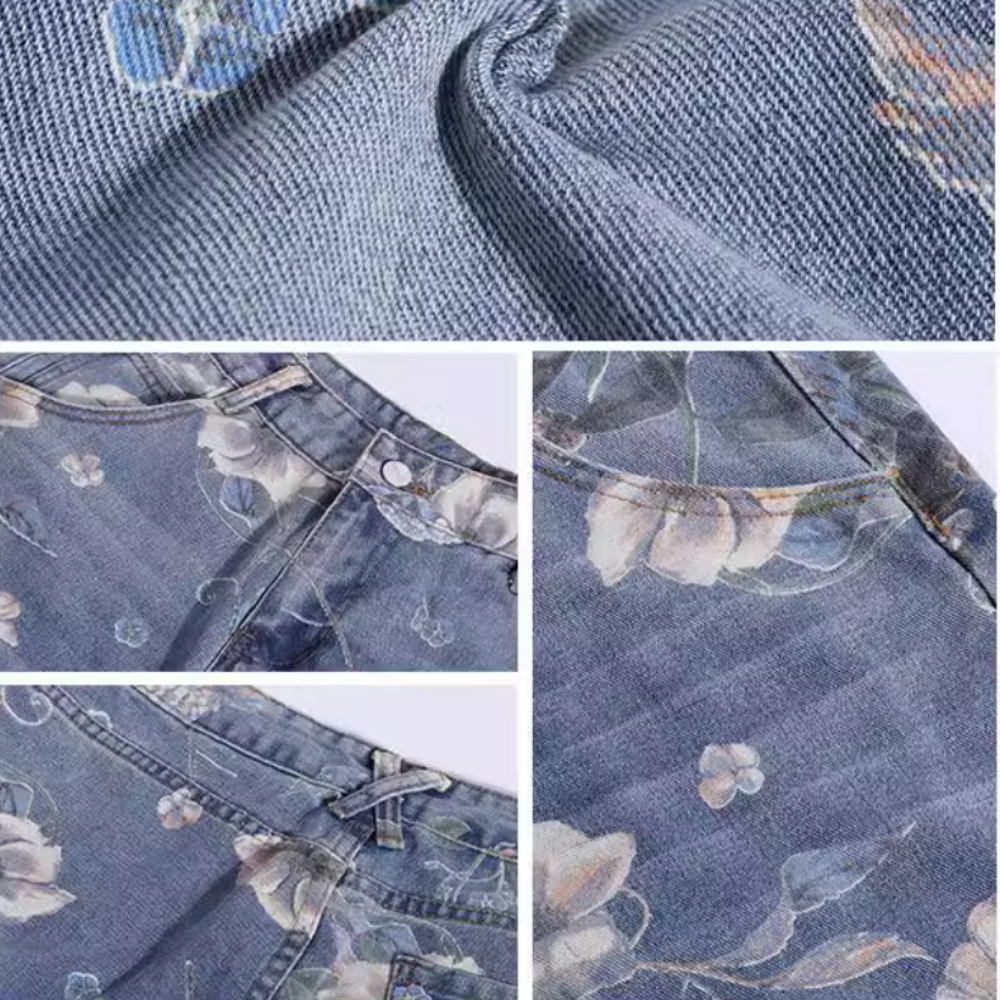 High Street Floral Print Wide Leg Jeans