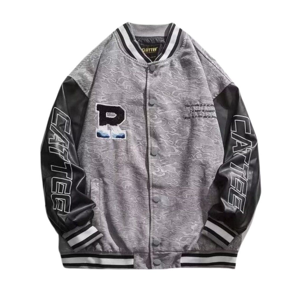 Raglan Patchwork Embroidered Leather Jacket