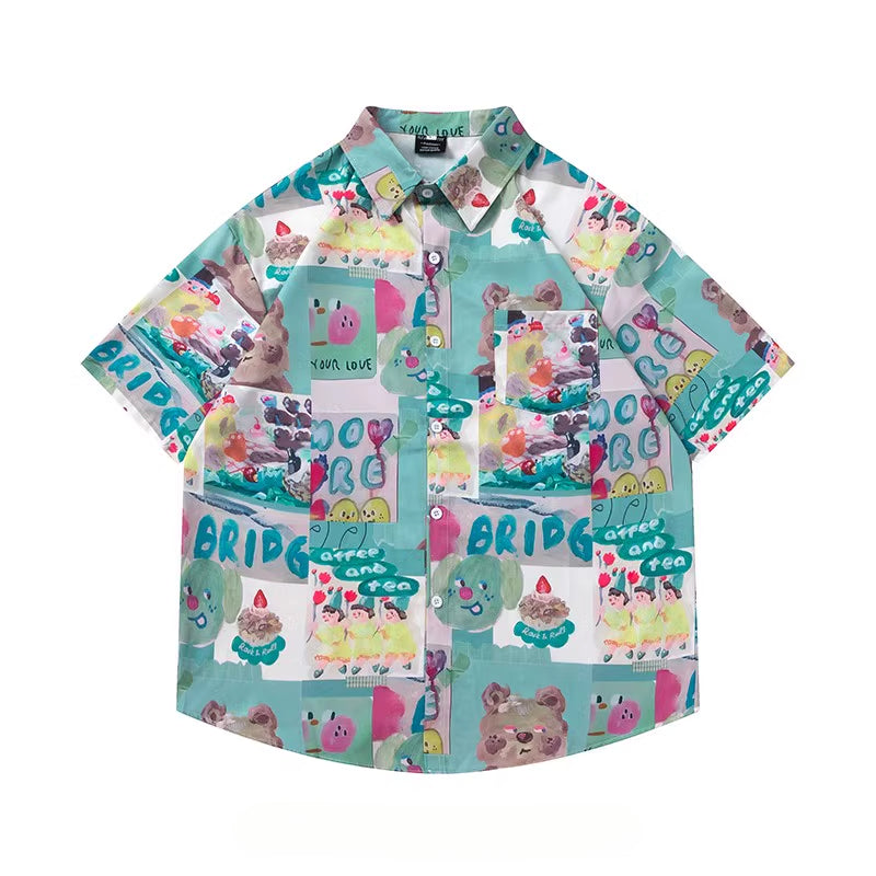 Holiday style retro short sleeved floral shirt