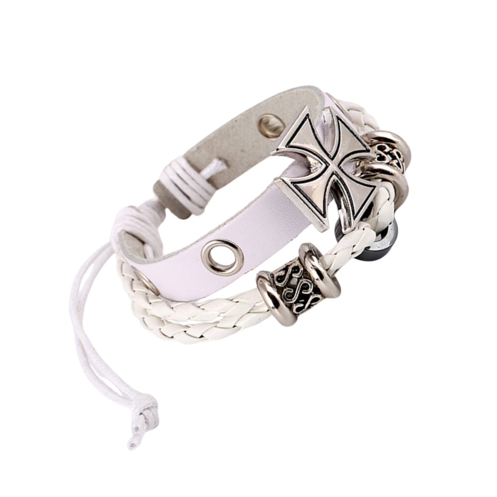 Cross Beaded Leather Bracelet