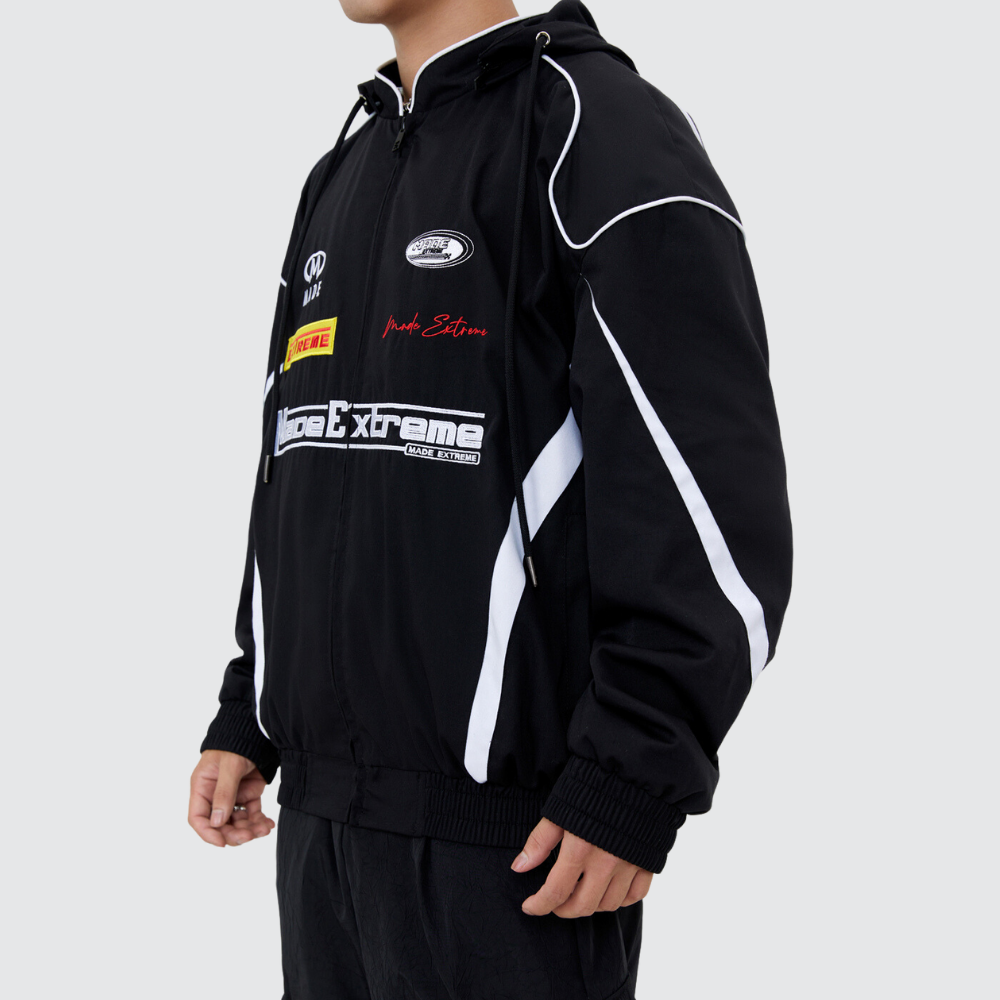 Motorcycle Style Hooded Embroidery Jacket