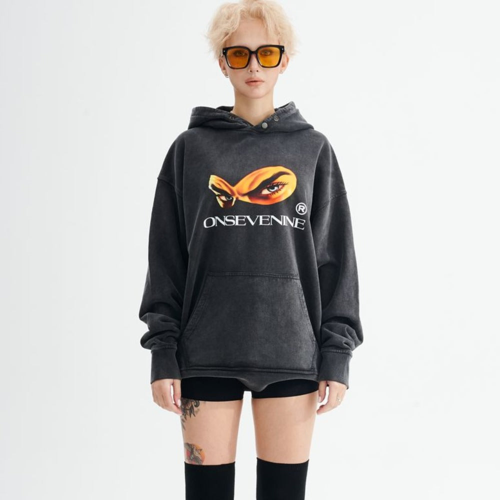 Street Masked Eyes Print Hoodie