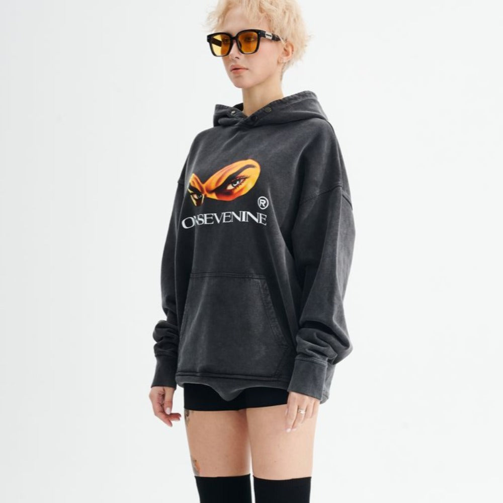 Street Masked Eyes Print Hoodie