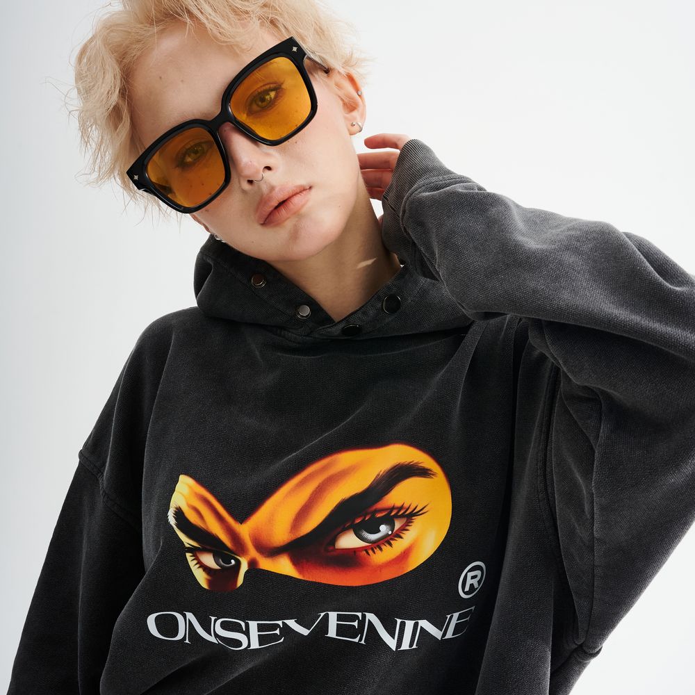 Street Masked Eyes Print Hoodie