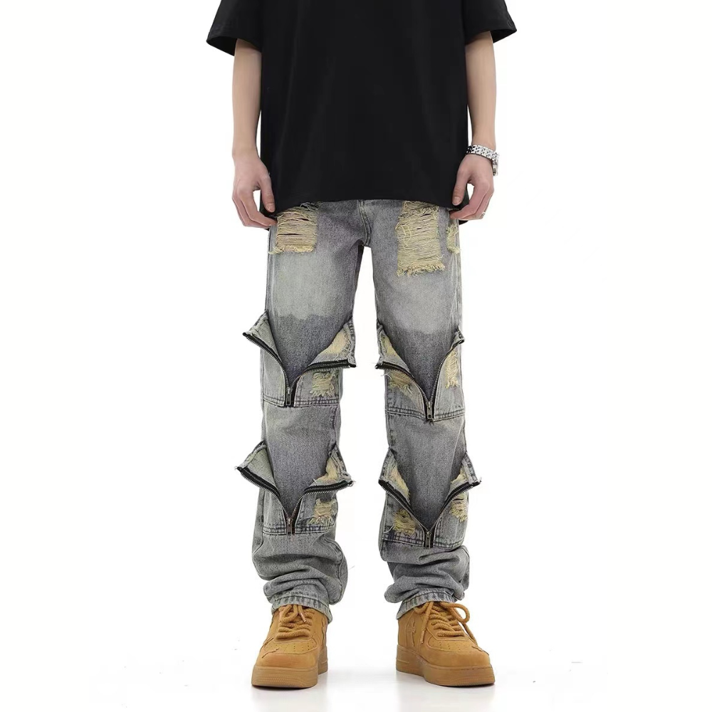 American High Street Distressed Heavy Multi-pocket Unisex Jeans