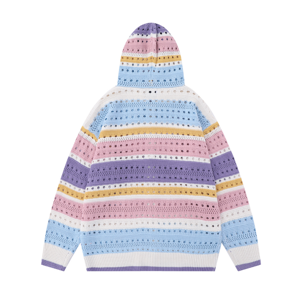 Casual Hollow Rainbow Strip Knitting Zipper Hoodies