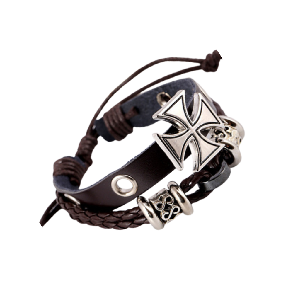 Cross Beaded Leather Bracelet
