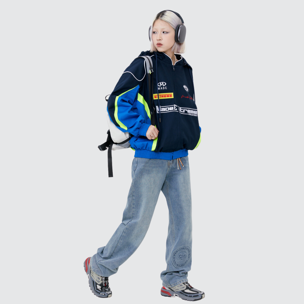 Motorcycle Style Hooded Embroidery Jacket