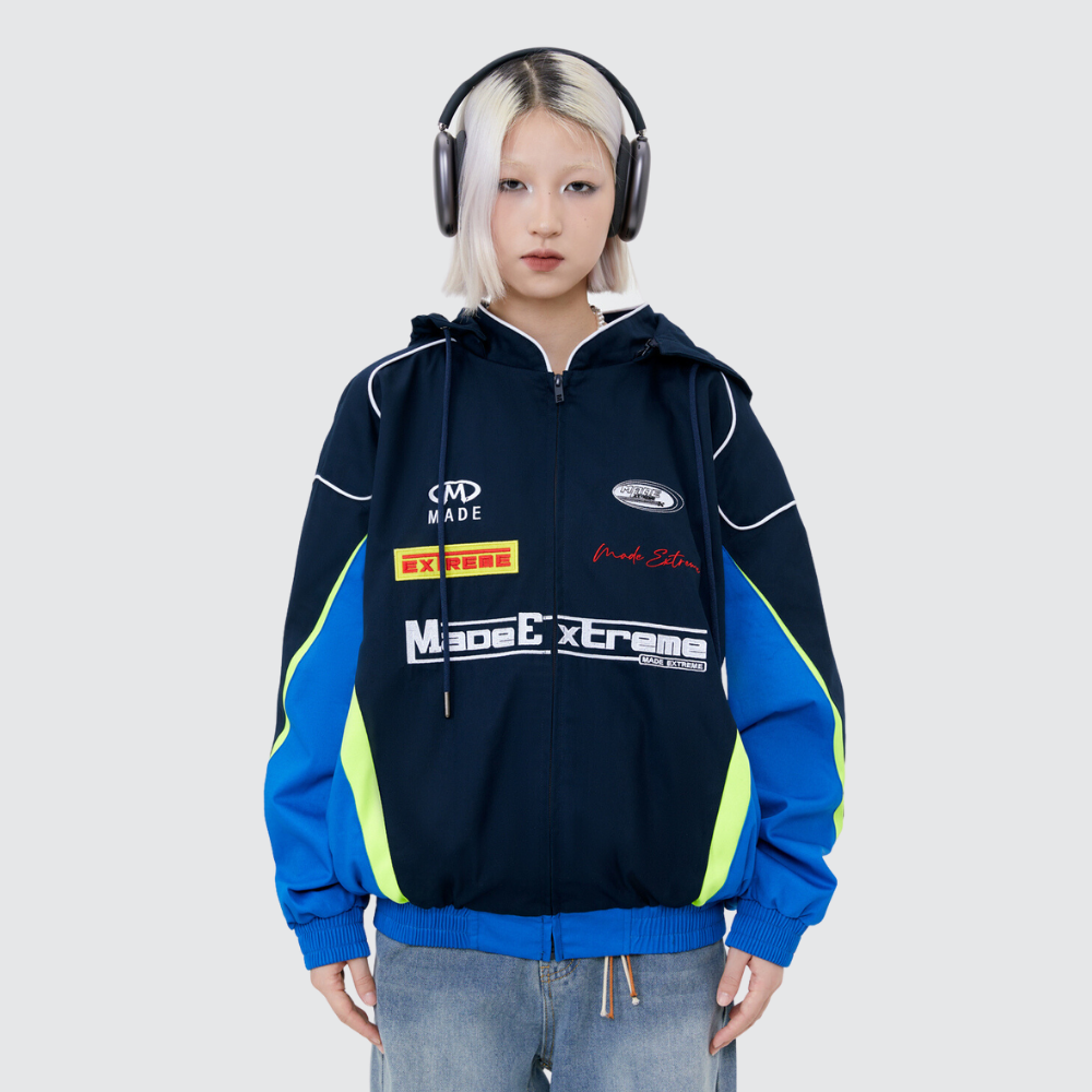 Motorcycle Style Hooded Embroidery Jacket