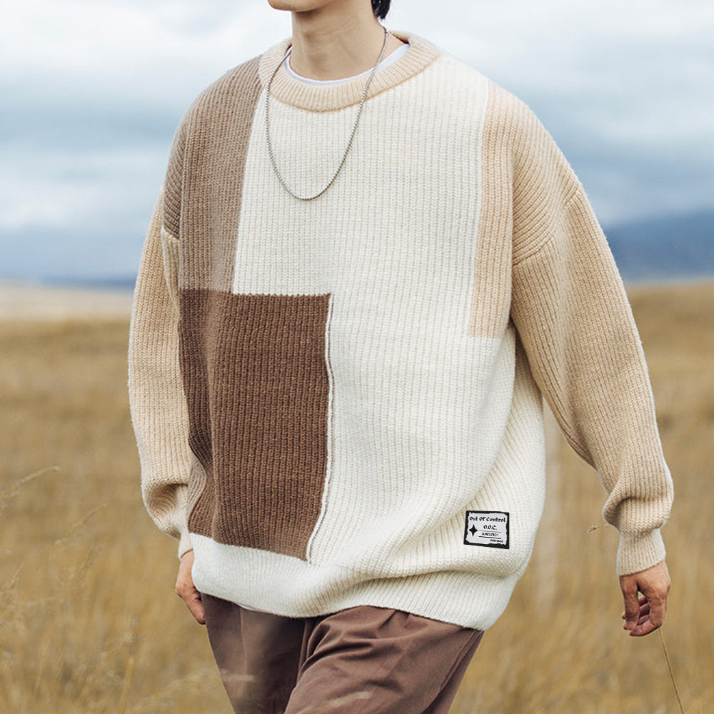 OOC' Thick Needle Texture Stitching Sweater
