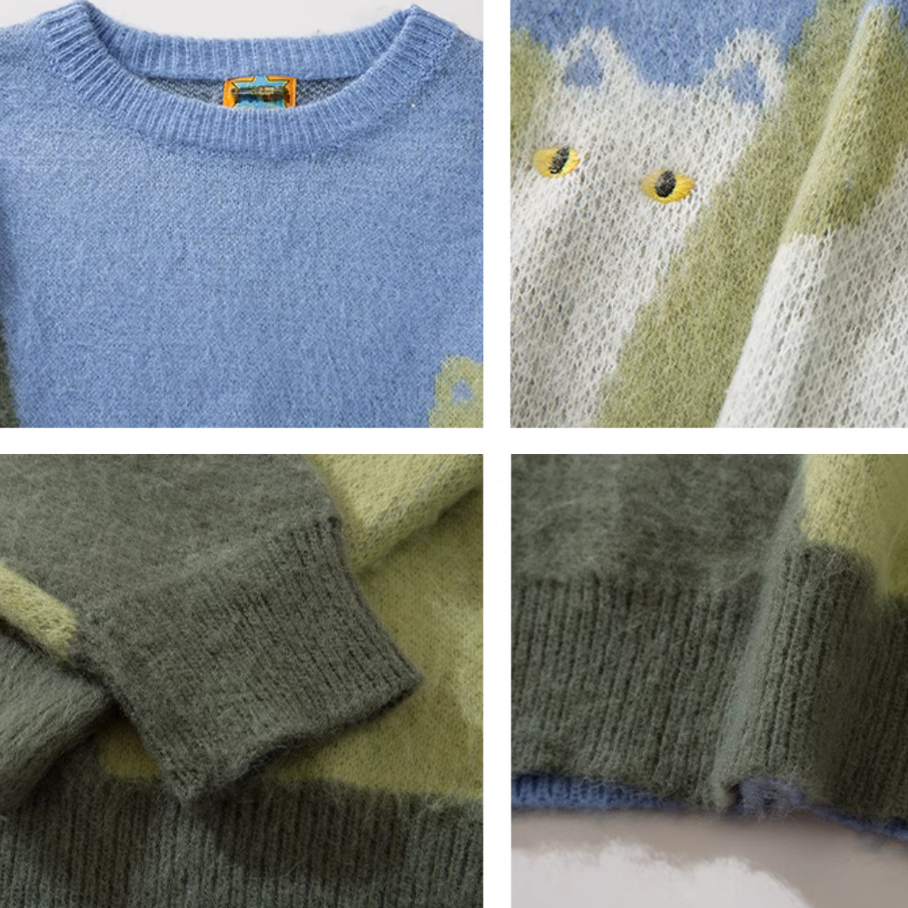 OOC' Cute Cat Color Block Sweater