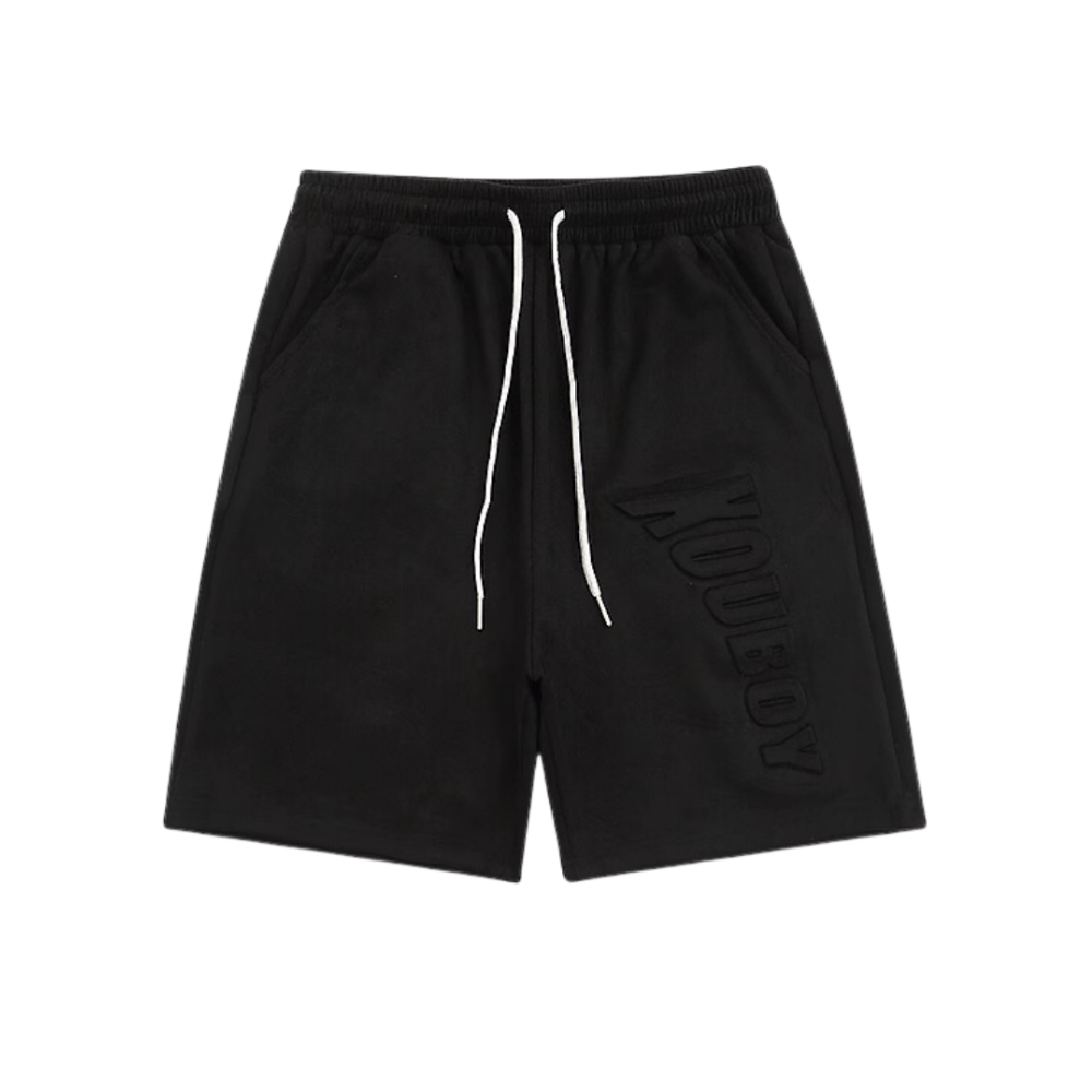 Retro Letter Embossed Suede Shorts