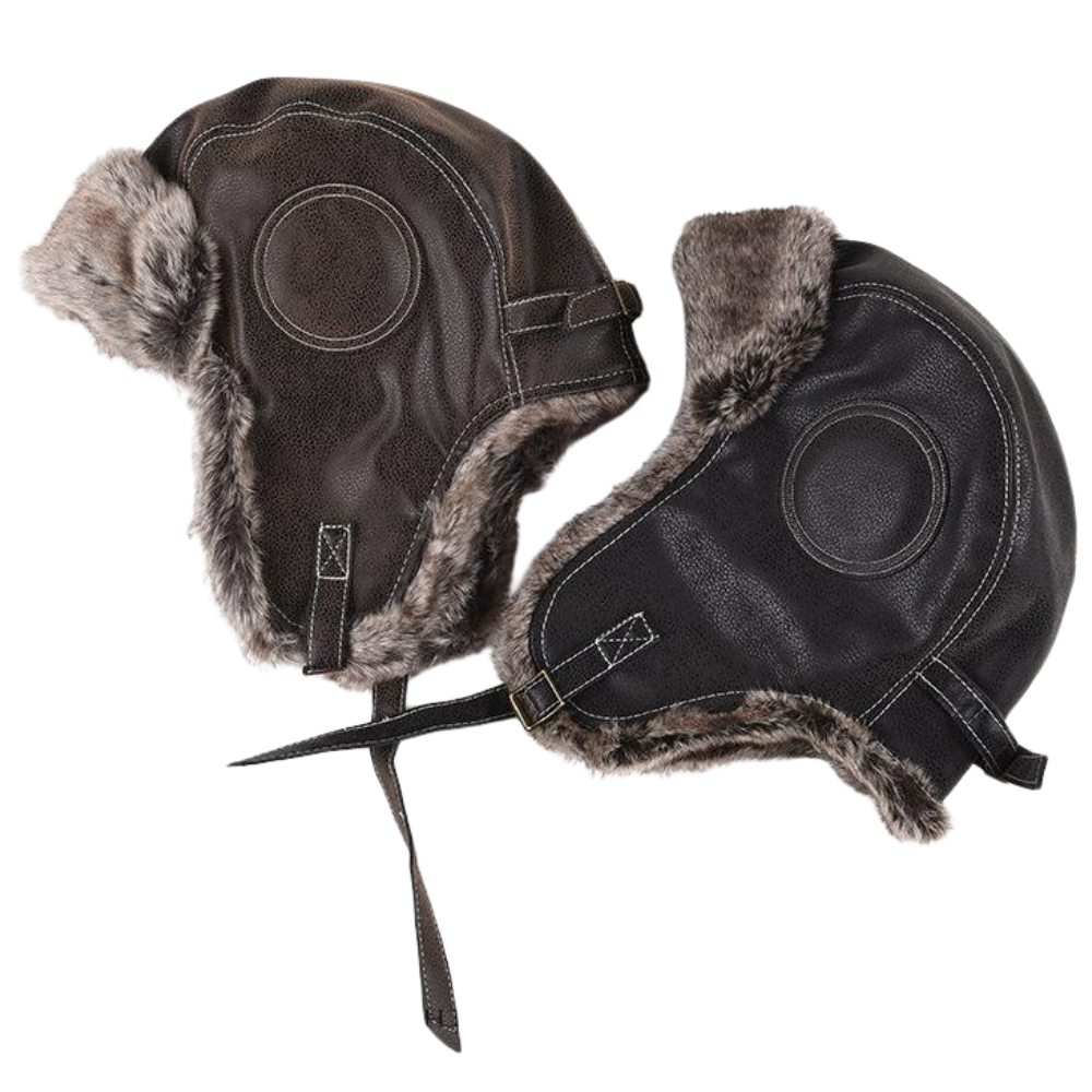 High-End Leather And Fleece Ski Flight Hat