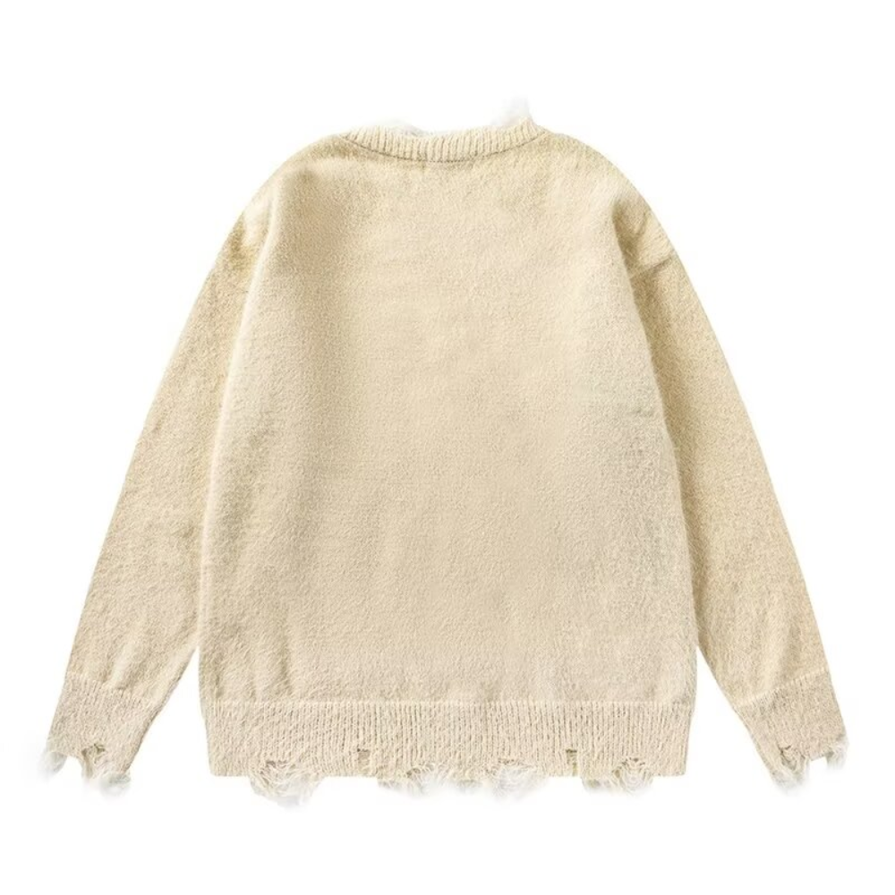 OOC' Cute Cat Pattern Ripped Knitted Sweater