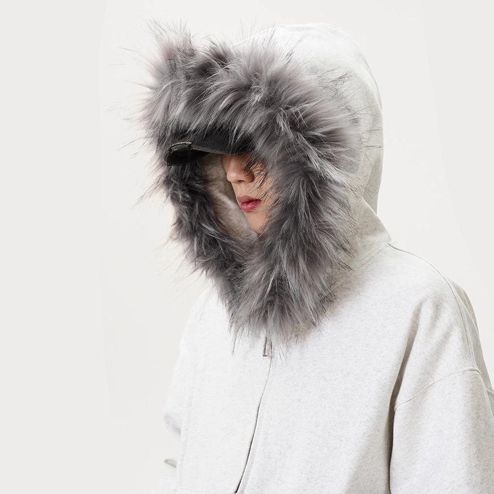 Fur Collar Zip-up Cardigan With Hood Jacket
