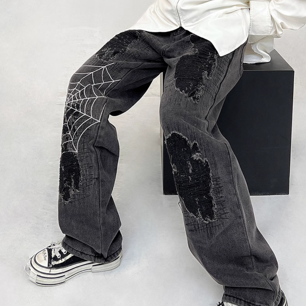 Black Spider Ripped Jeans
