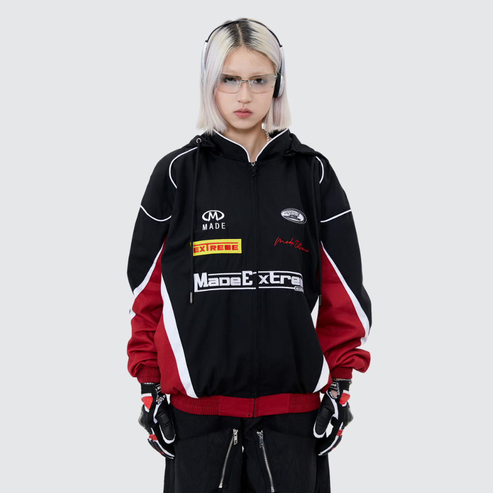 Motorcycle Style Hooded Embroidery Jacket