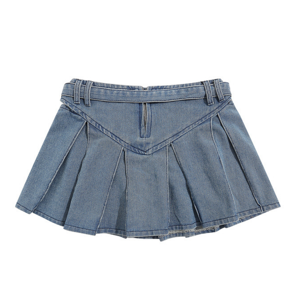 Women's Preppy Pleated Denim Skirt
