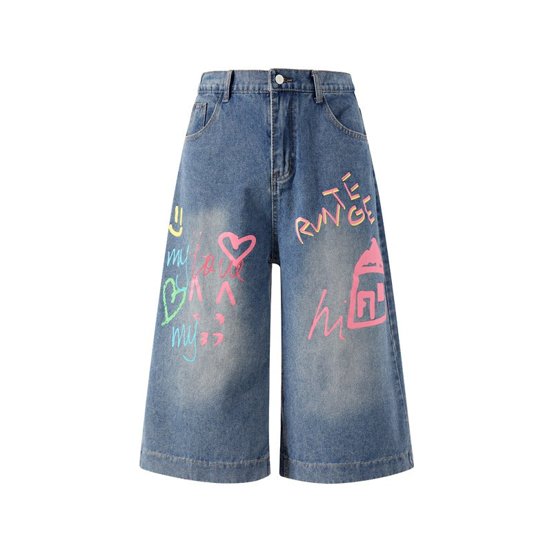 Unseen Echoes Graffiti Hearts, Handmade Starts Jeans