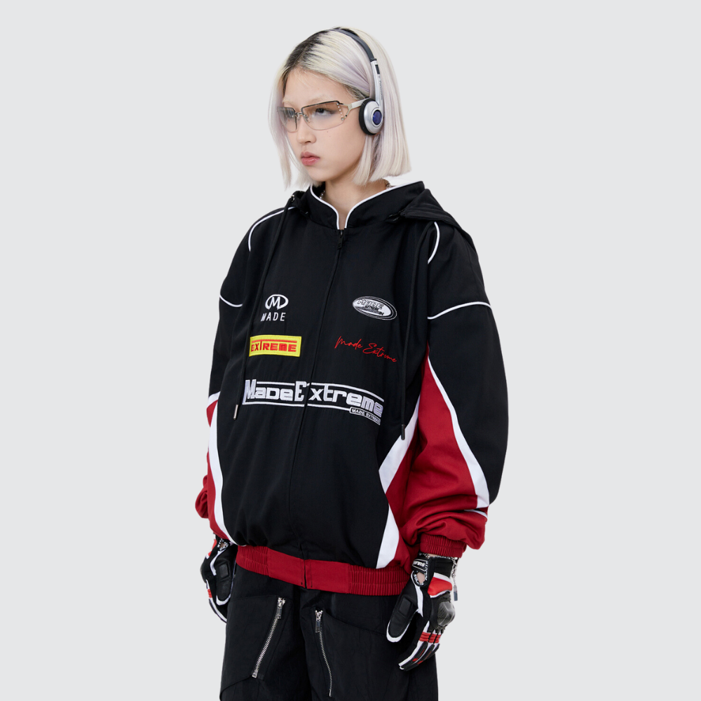 Motorcycle Style Hooded Embroidery Jacket
