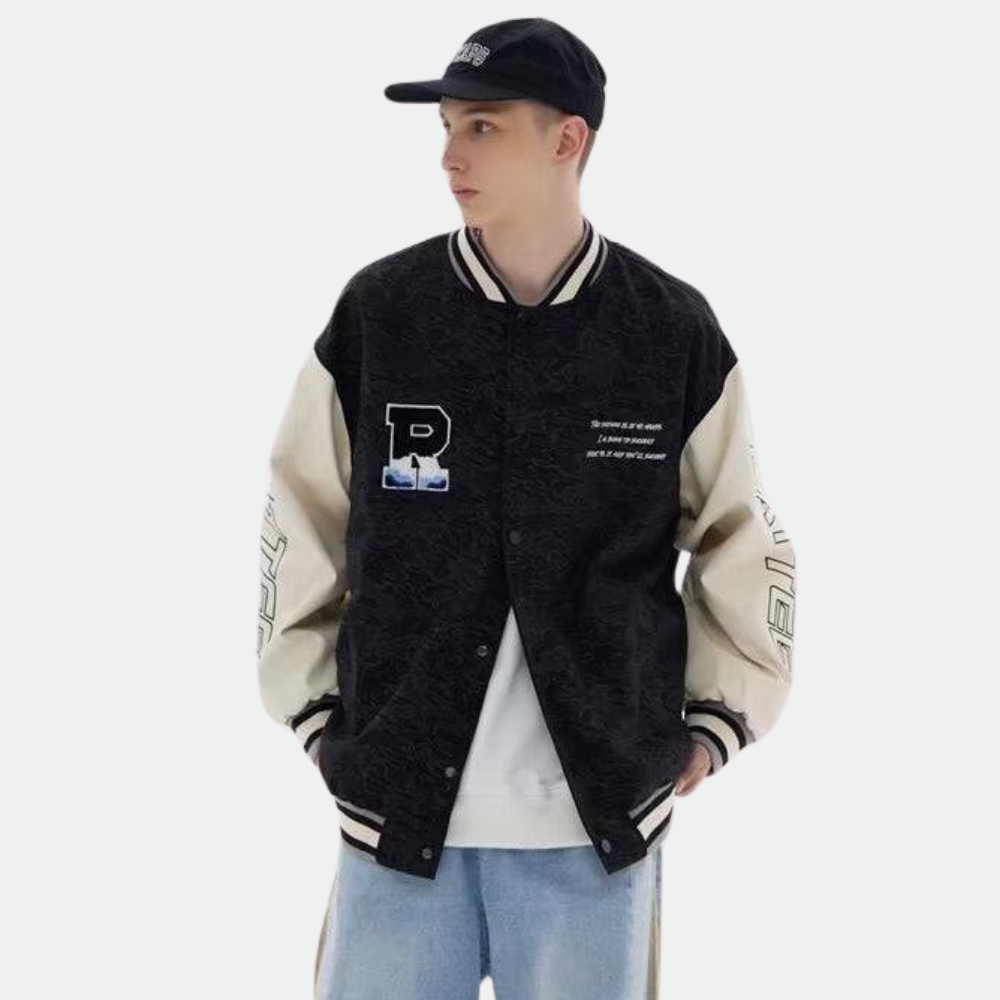 Raglan Patchwork Embroidered Leather Jacket