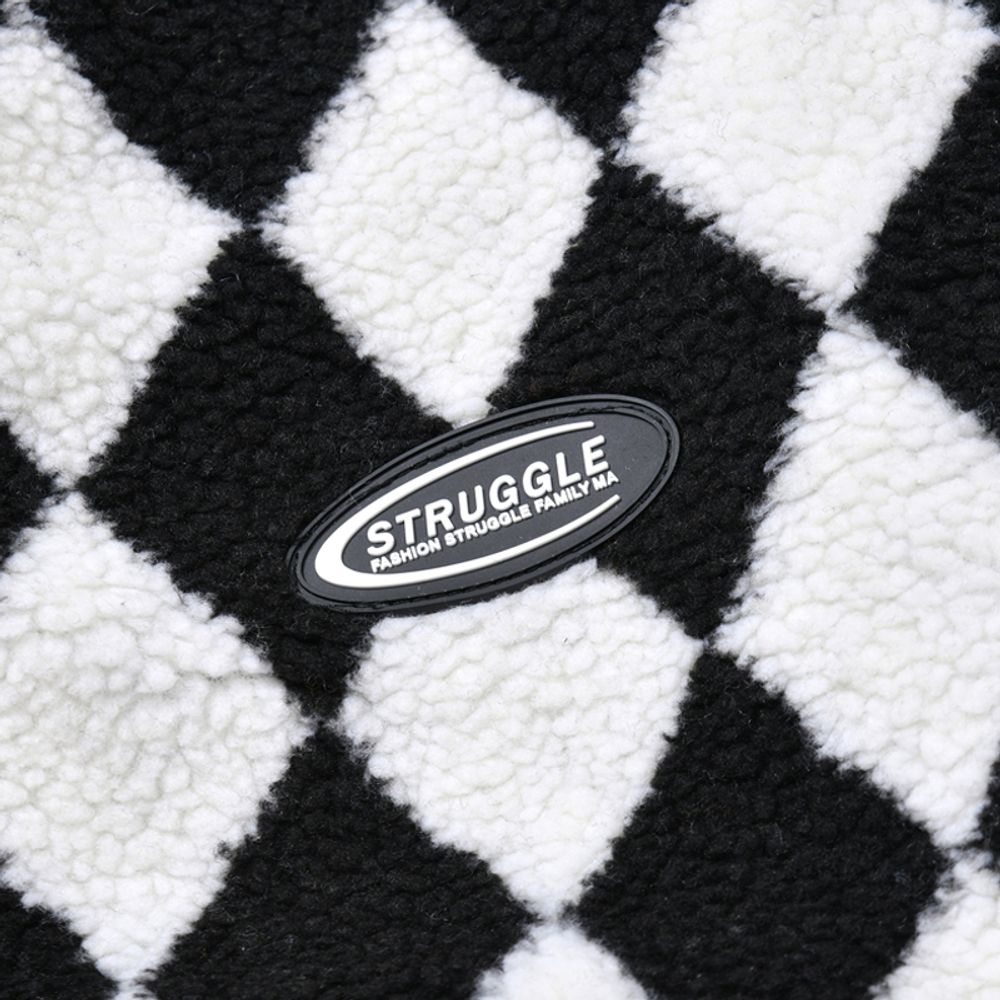 【NOW TREND】Plaid Leather Button Sherpa Coat
