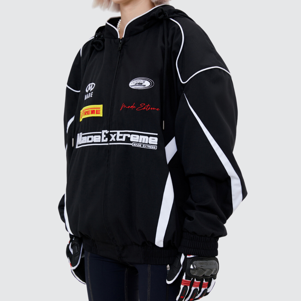 Motorcycle Style Hooded Embroidery Jacket