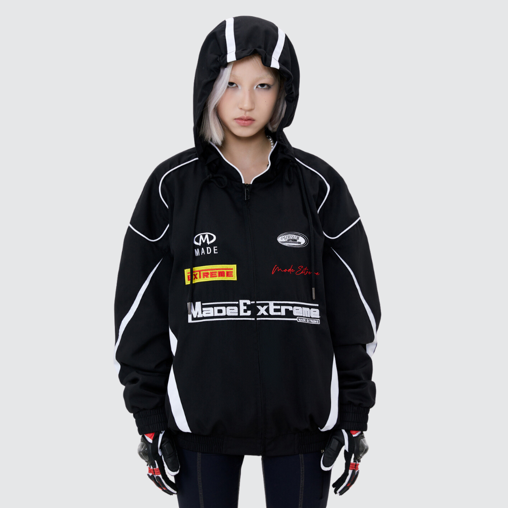 Motorcycle Style Hooded Embroidery Jacket