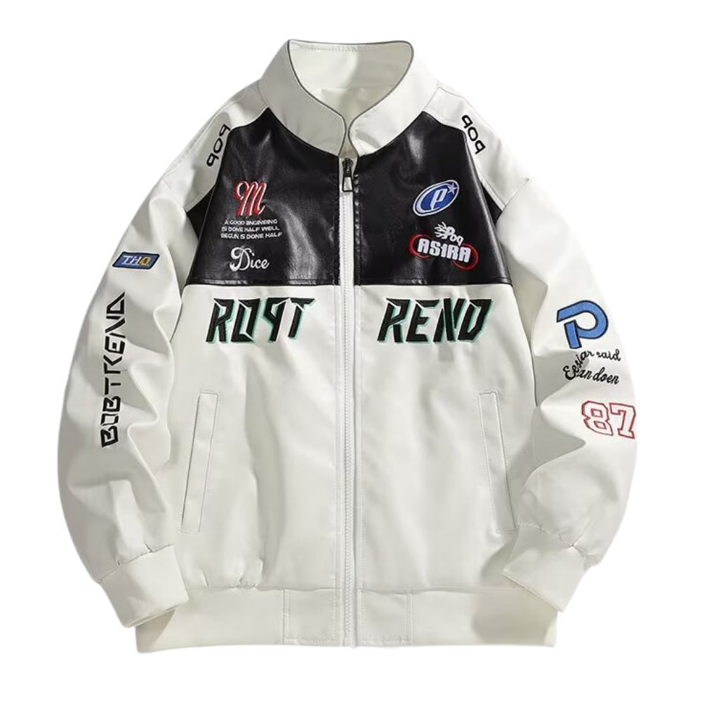 Street Embroidered Biker Leather Jacket