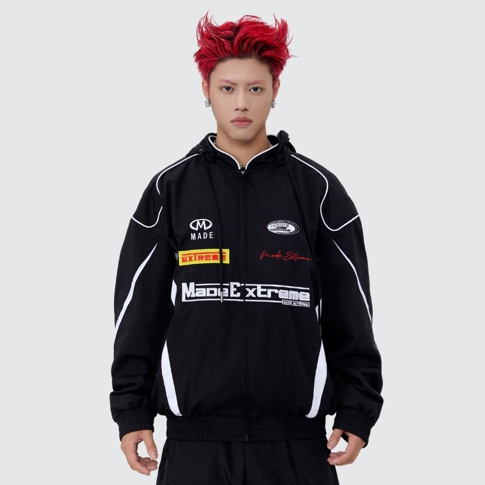 Motorcycle Style Hooded Embroidery Jacket