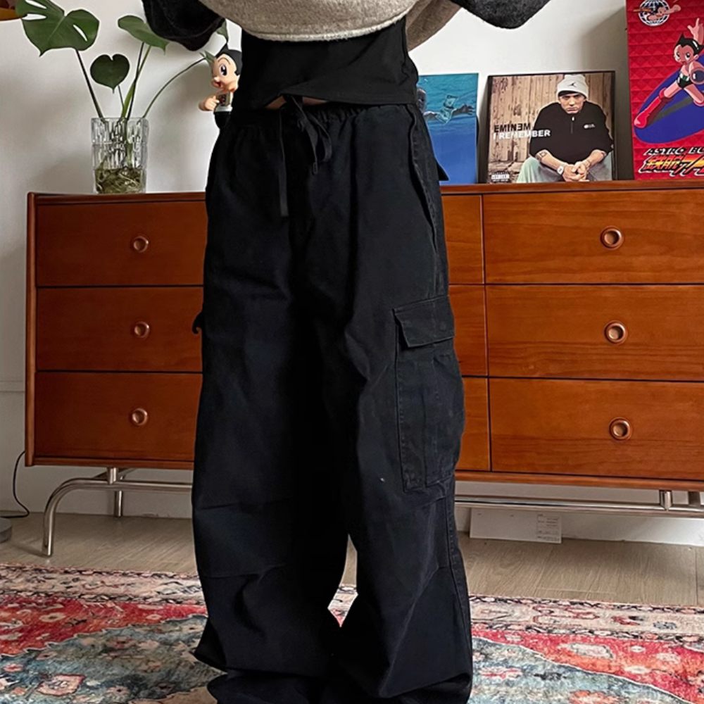 Street Solid Color Paratroop Pants