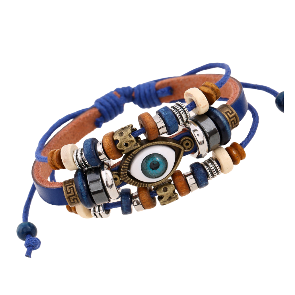 Dark Beaded Eyes Couple Leather Bracelet