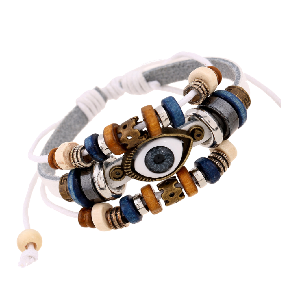 Dark Beaded Eyes Couple Leather Bracelet