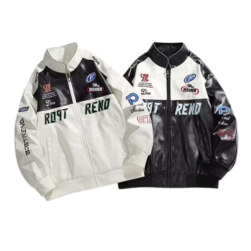 Street Embroidered Biker Leather Jacket