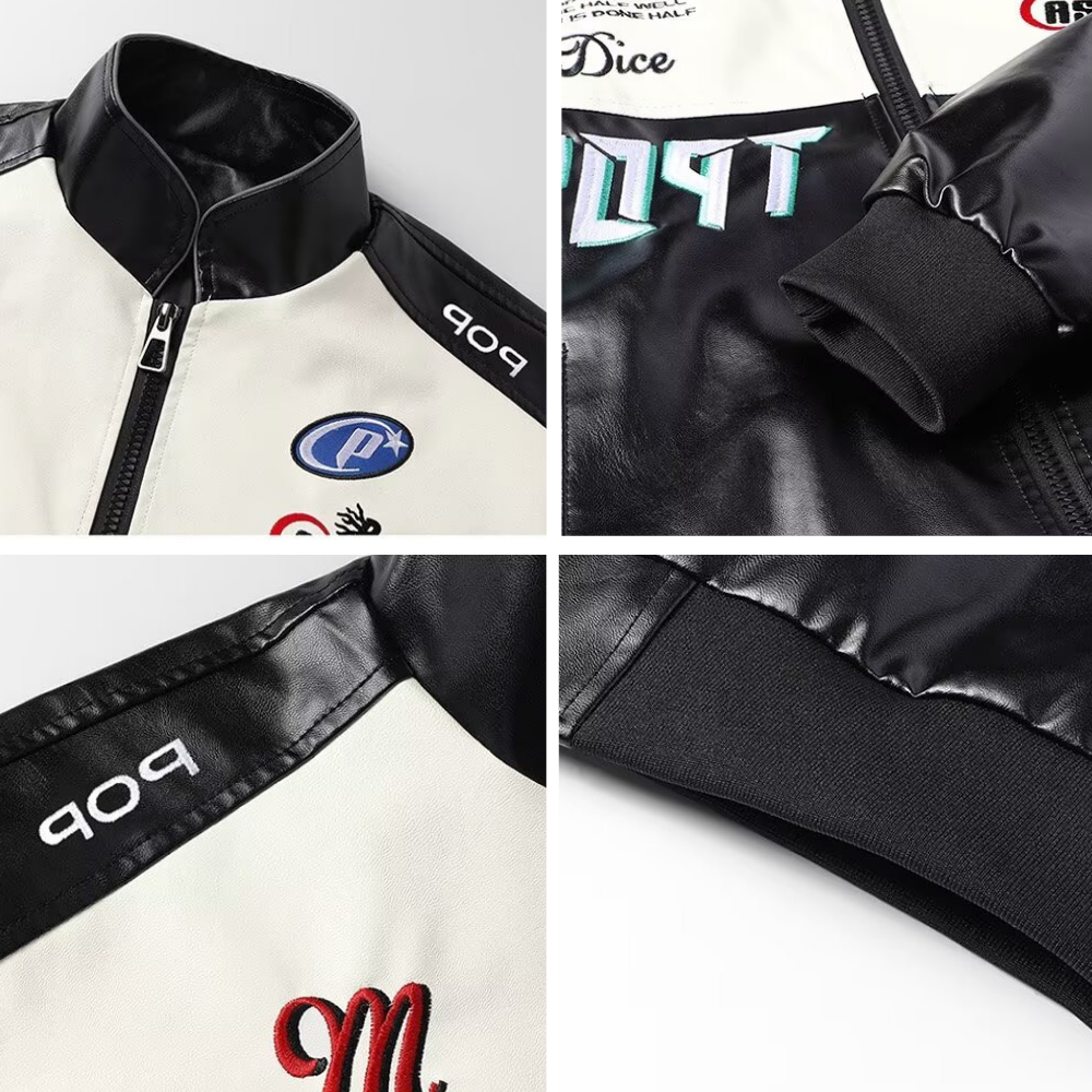 Street Embroidered Biker Leather Jacket