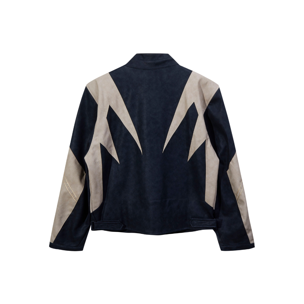 Motorcycle Style Stand collar PU stitching Jacket