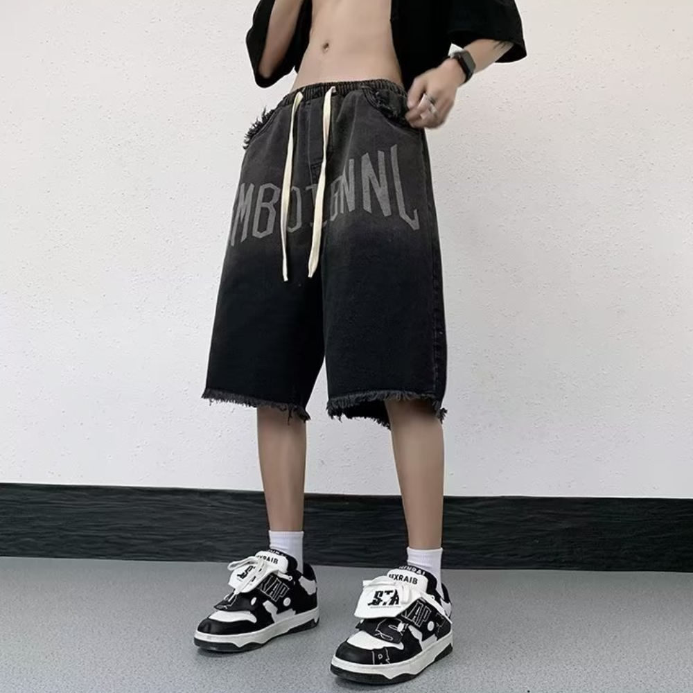 Vintage Gradient Letter Denim Shorts