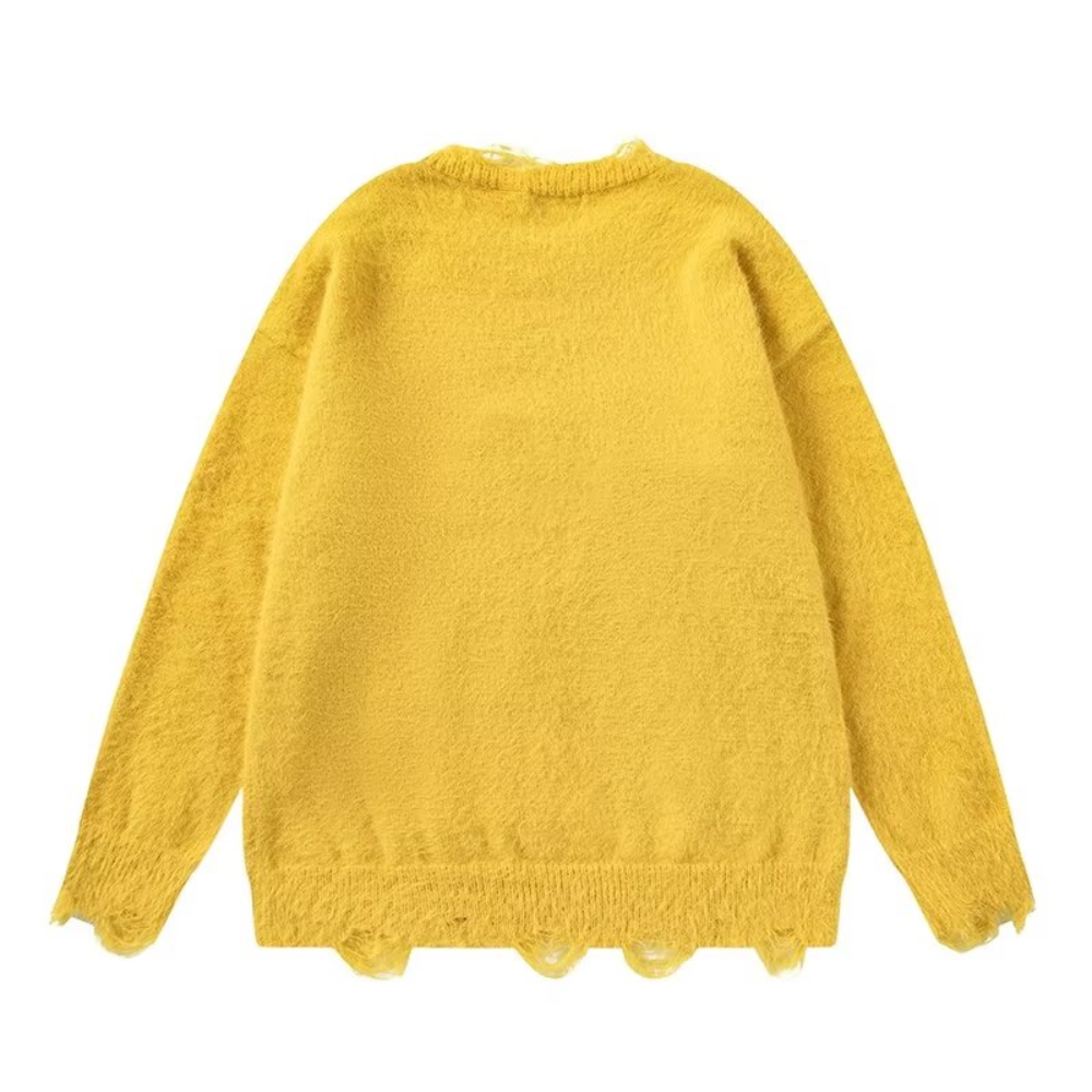 OOC' Cute Cat Pattern Ripped Knitted Sweater