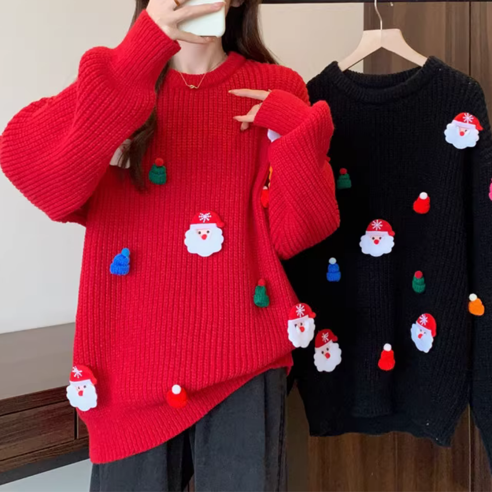 Women's Solid Color Santa Sweater