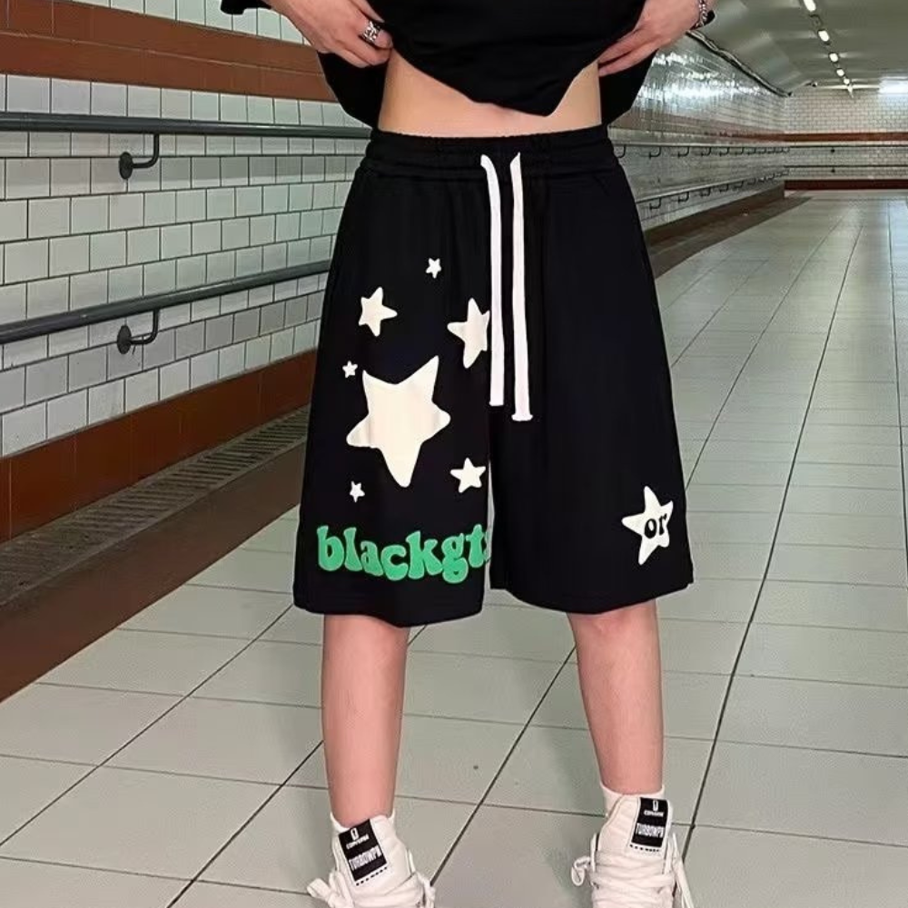 Retro Star Letter Foam Shorts