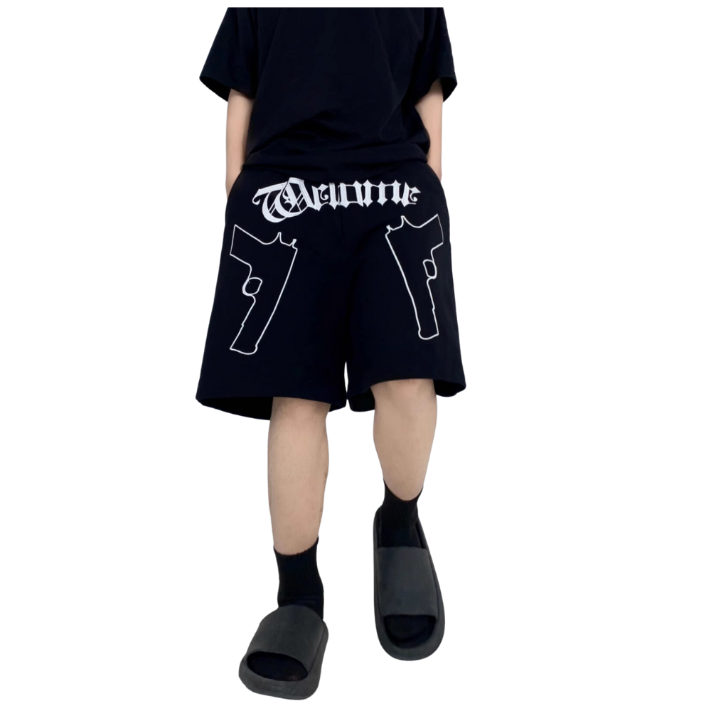 Sports Solid Gun Embroidery Shorts
