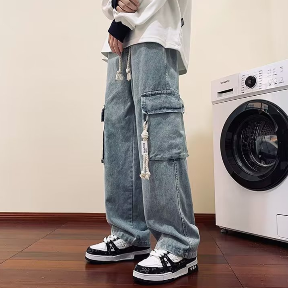 American Retro Large Pocket Sling Wide Leg Jeans