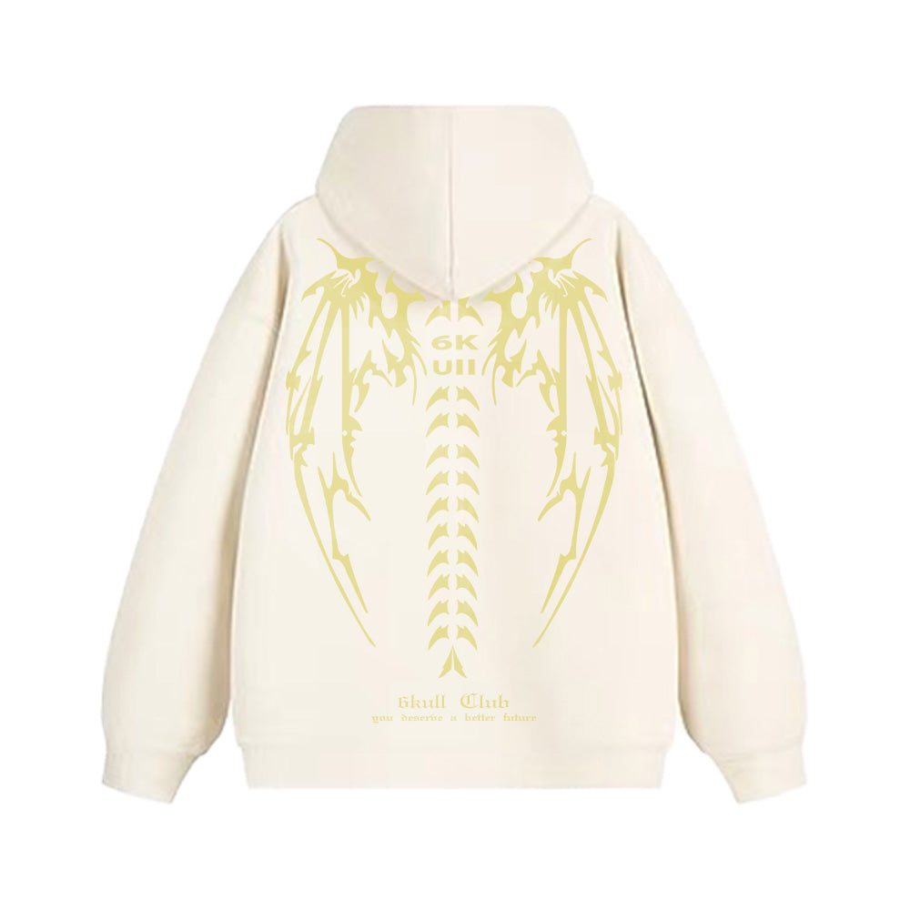 6Kull Retro Bone Wings Design Hoodie